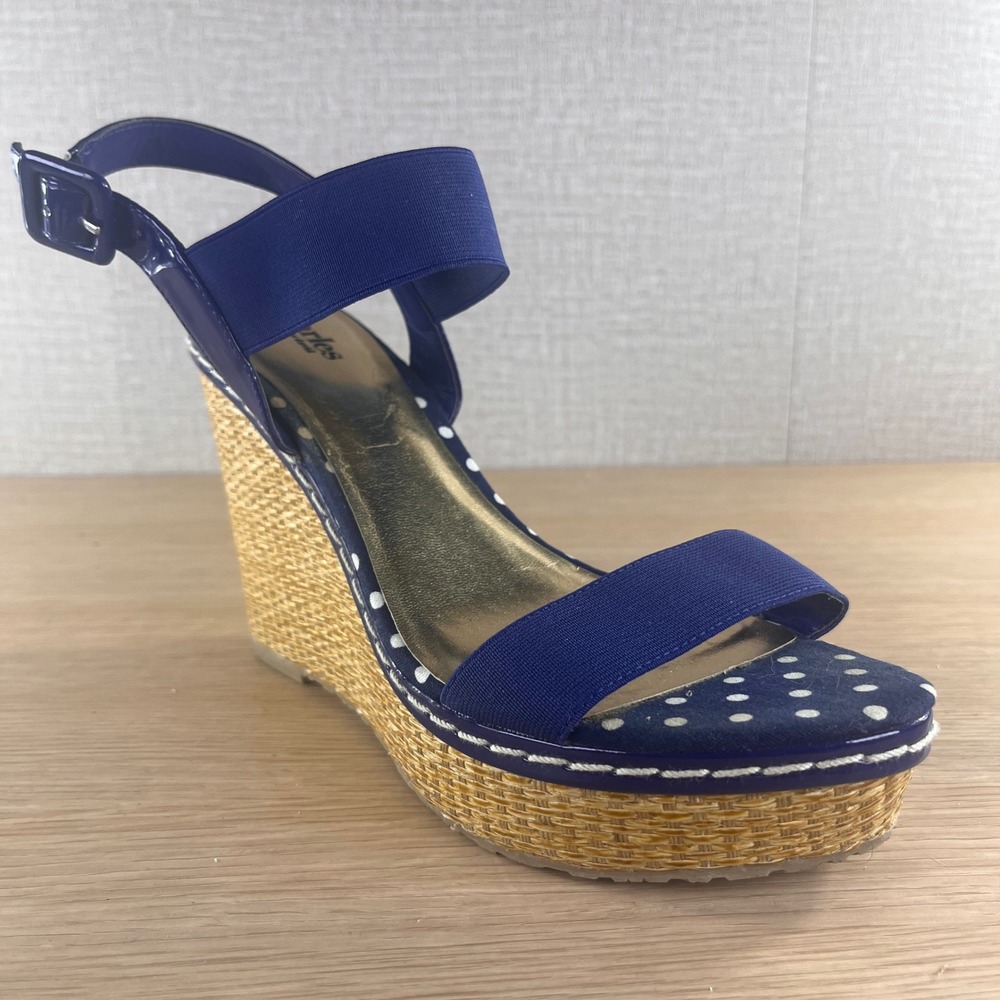 Charles by Charles David Blue Polka Dot Wedge Sandals CC008/DR7248 Womens 10M